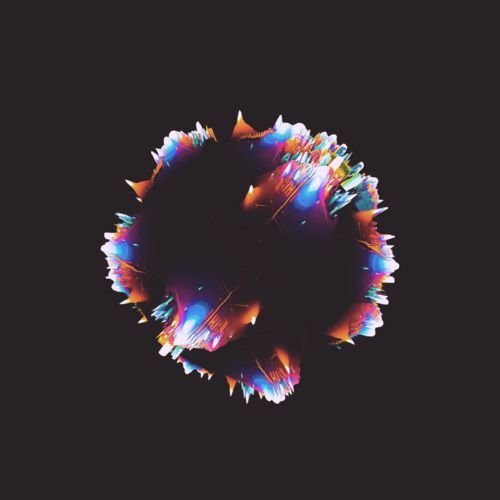 Abstract glowing sphere of iridescent colour on a dark background